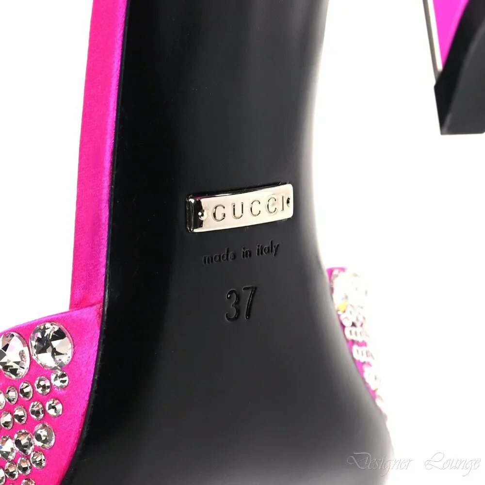 NEW GUCCI Galactica Crystal Embellished Pink Slide Sandals Heels Size EU 37 US 7
